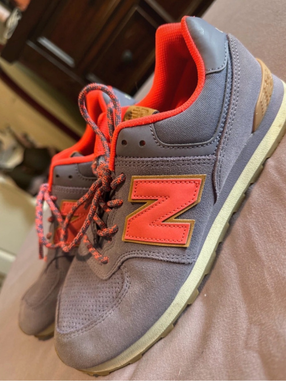 New Balance Men's Gray with Orange Accent Sneakers
